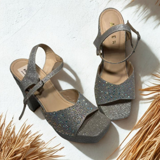 Sparkly Glitter Platform Wedge Sandals for Women – Stylish Ankle Strap Party Heels