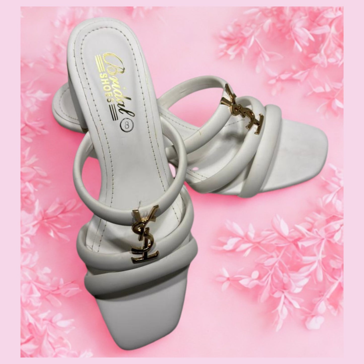 Elegant Peach YSL-Inspired Block Heels | Stylish Women's Strappy Sandals
