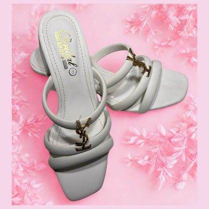 Elegant Peach YSL-Inspired Block Heels | Stylish Women's Strappy Sandals
