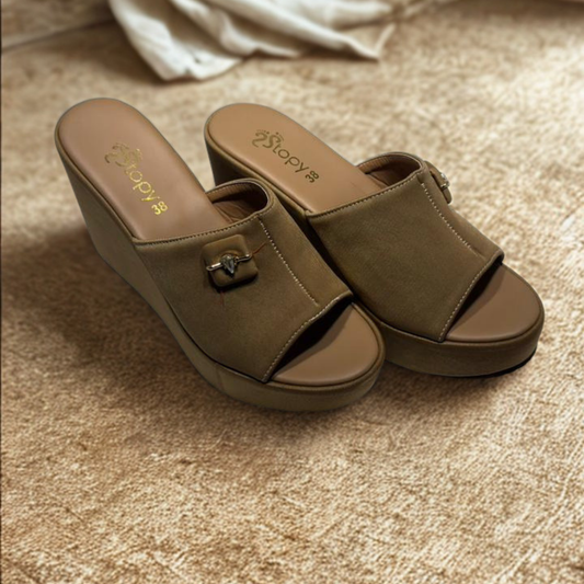 Women's Burgundy Wedge Sandals with Bow – Stylish Open-Toe Platform Heels for Casual & Party Wear